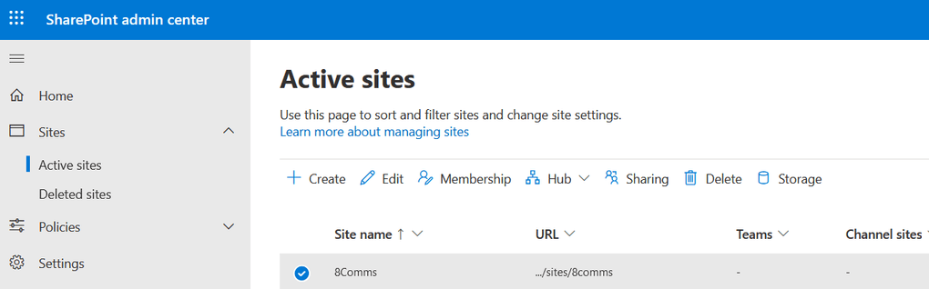 SharePoint Admin Center: Site-Freigabeeinstellungen